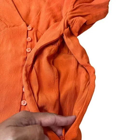Aritzia Sunday Best Button Down Mini Dress Women Sz 4 Red Orange Short Sleeve - Picture 5 of 15